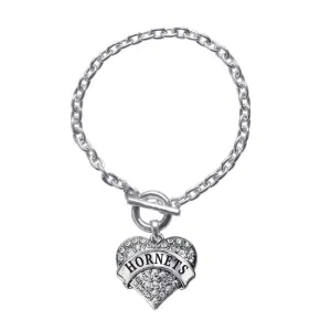 Silver Hornets Pave Heart Charm Toggle Bracelet