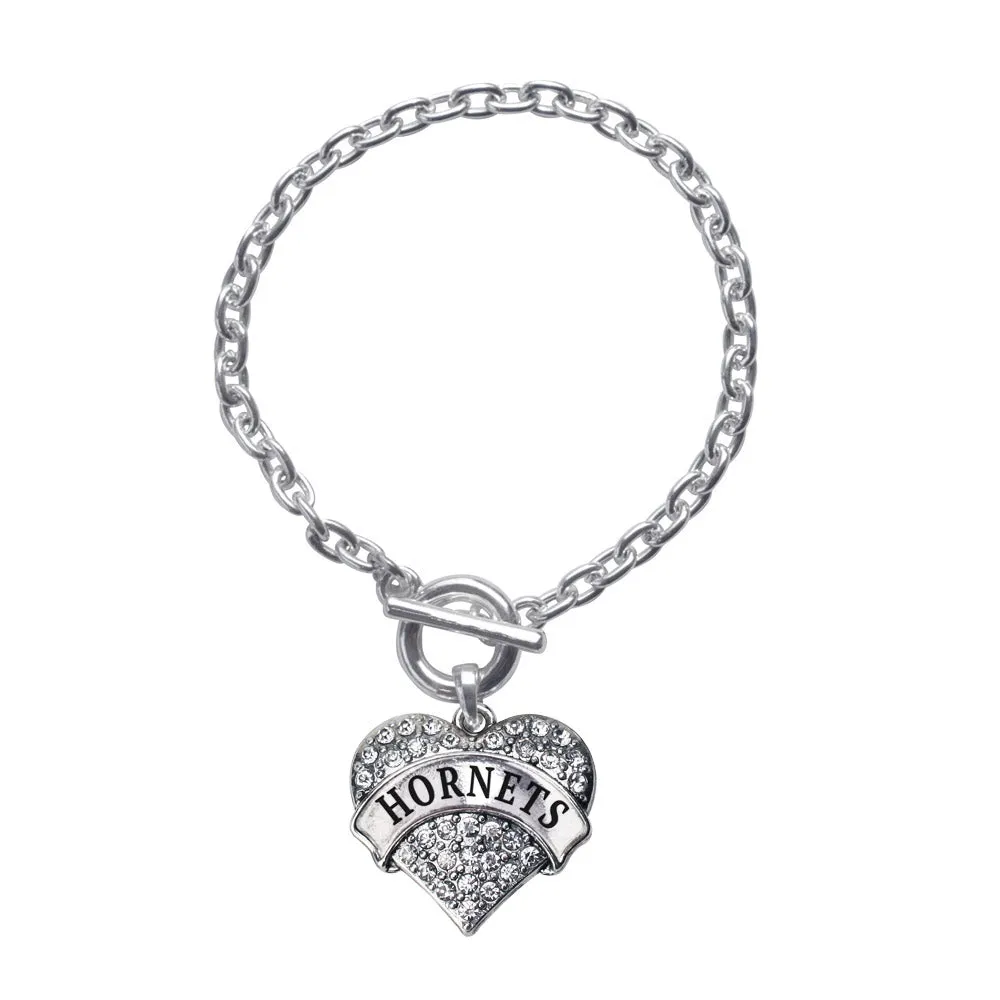 Silver Hornets Pave Heart Charm Toggle Bracelet