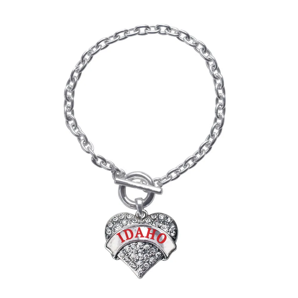 Silver Idaho Pave Heart Charm Toggle Bracelet
