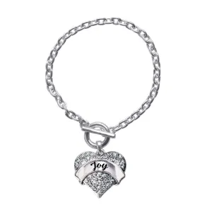 Silver Joy Pave Heart Charm Toggle Bracelet