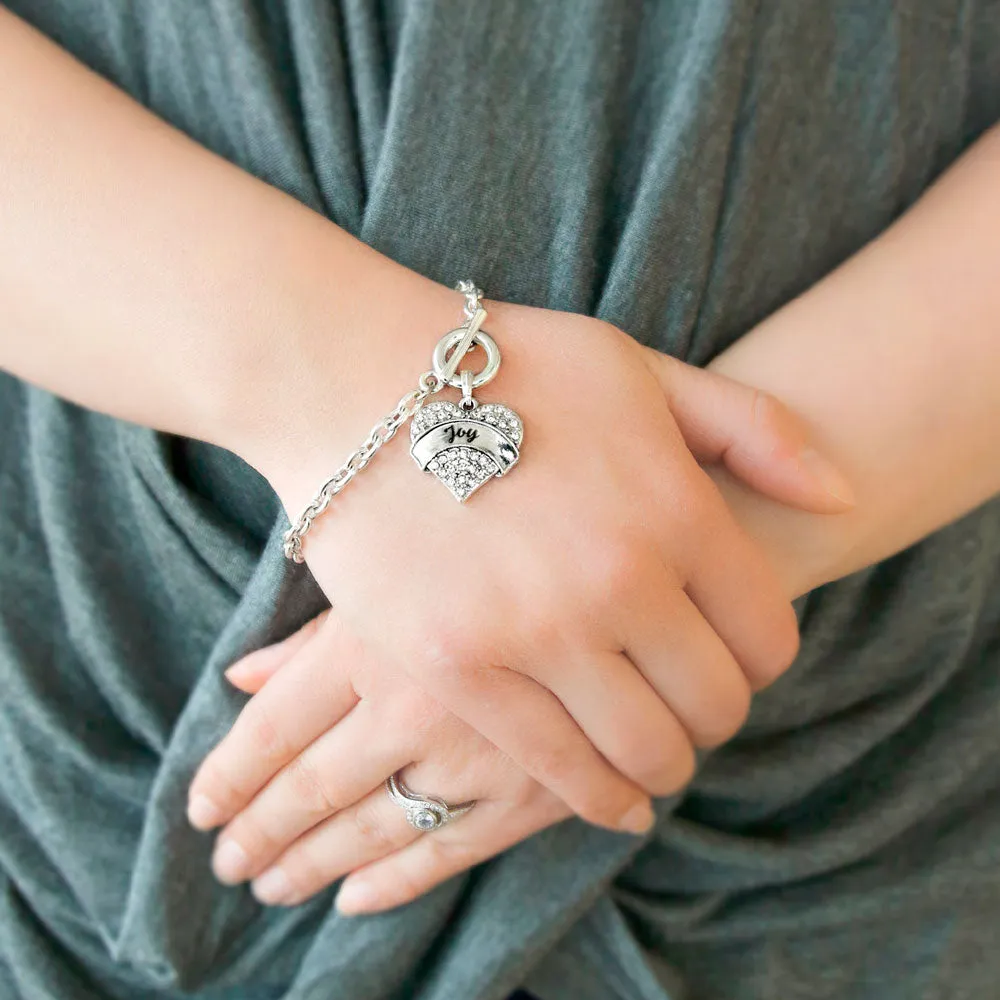 Silver Joy Pave Heart Charm Toggle Bracelet