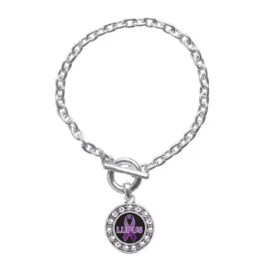 Silver Lupus Circle Charm Toggle Bracelet