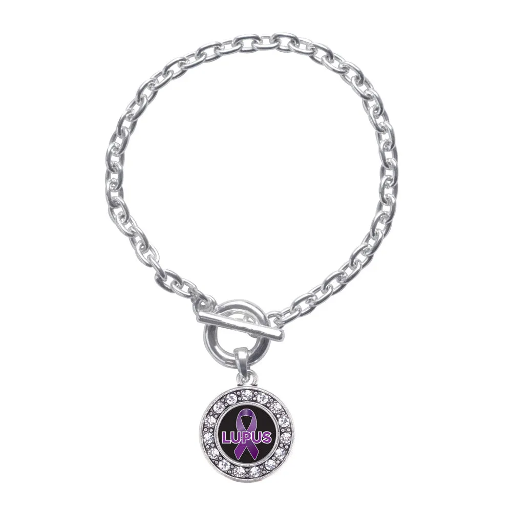 Silver Lupus Circle Charm Toggle Bracelet