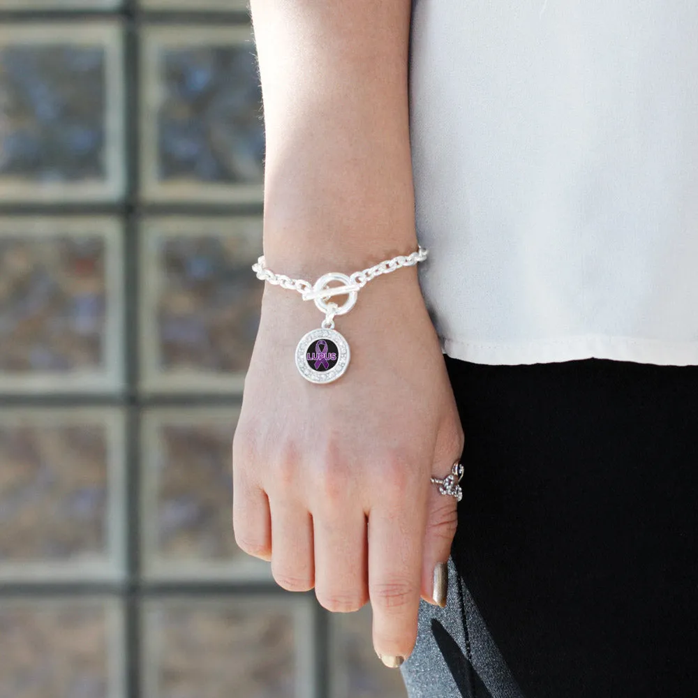 Silver Lupus Circle Charm Toggle Bracelet