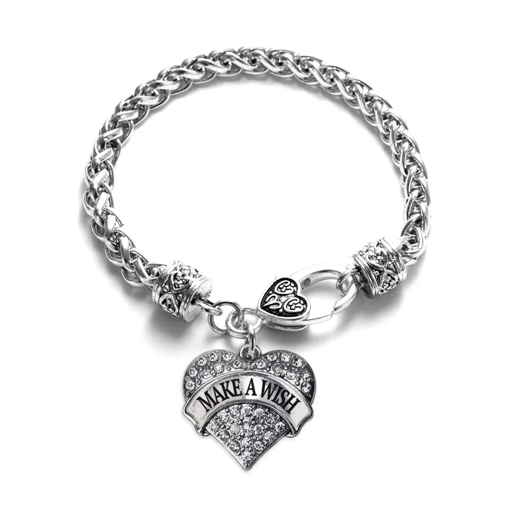 Silver Make a Wish Pave Heart Charm Braided Bracelet