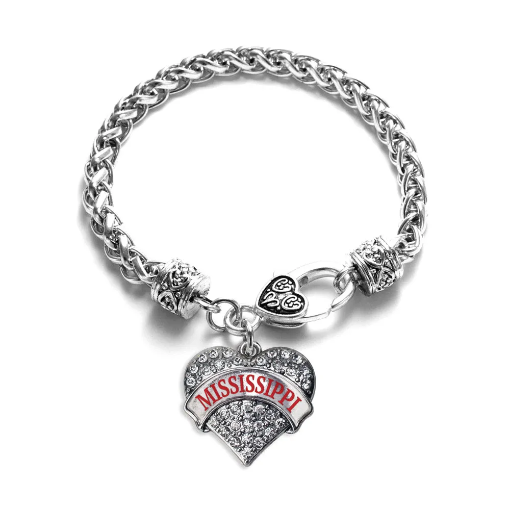 Silver Mississippi Pave Heart Charm Braided Bracelet