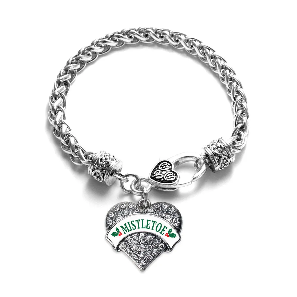 Silver Mistletoe Pave Heart Charm Braided Bracelet