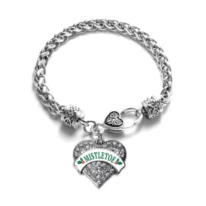 Silver Mistletoe Pave Heart Charm Braided Bracelet