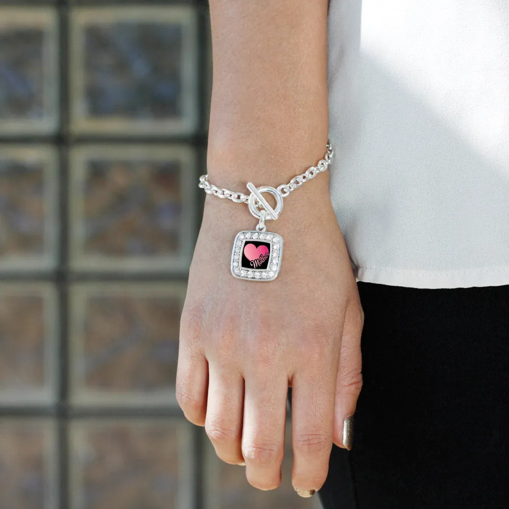Silver Mother Square Charm Toggle Bracelet