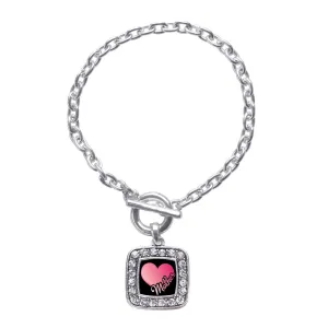 Silver Mother Square Charm Toggle Bracelet