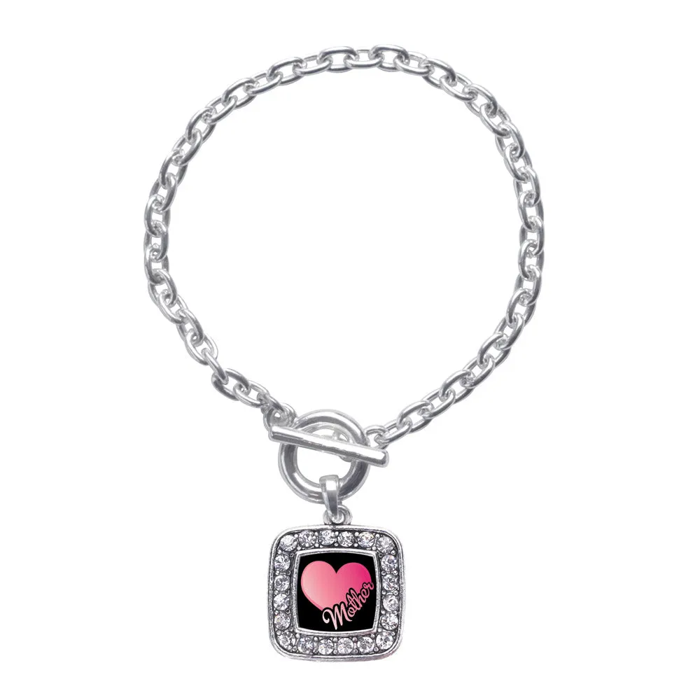 Silver Mother Square Charm Toggle Bracelet