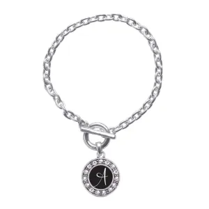 Silver My Script Initials - Letter A Circle Charm Toggle Bracelet