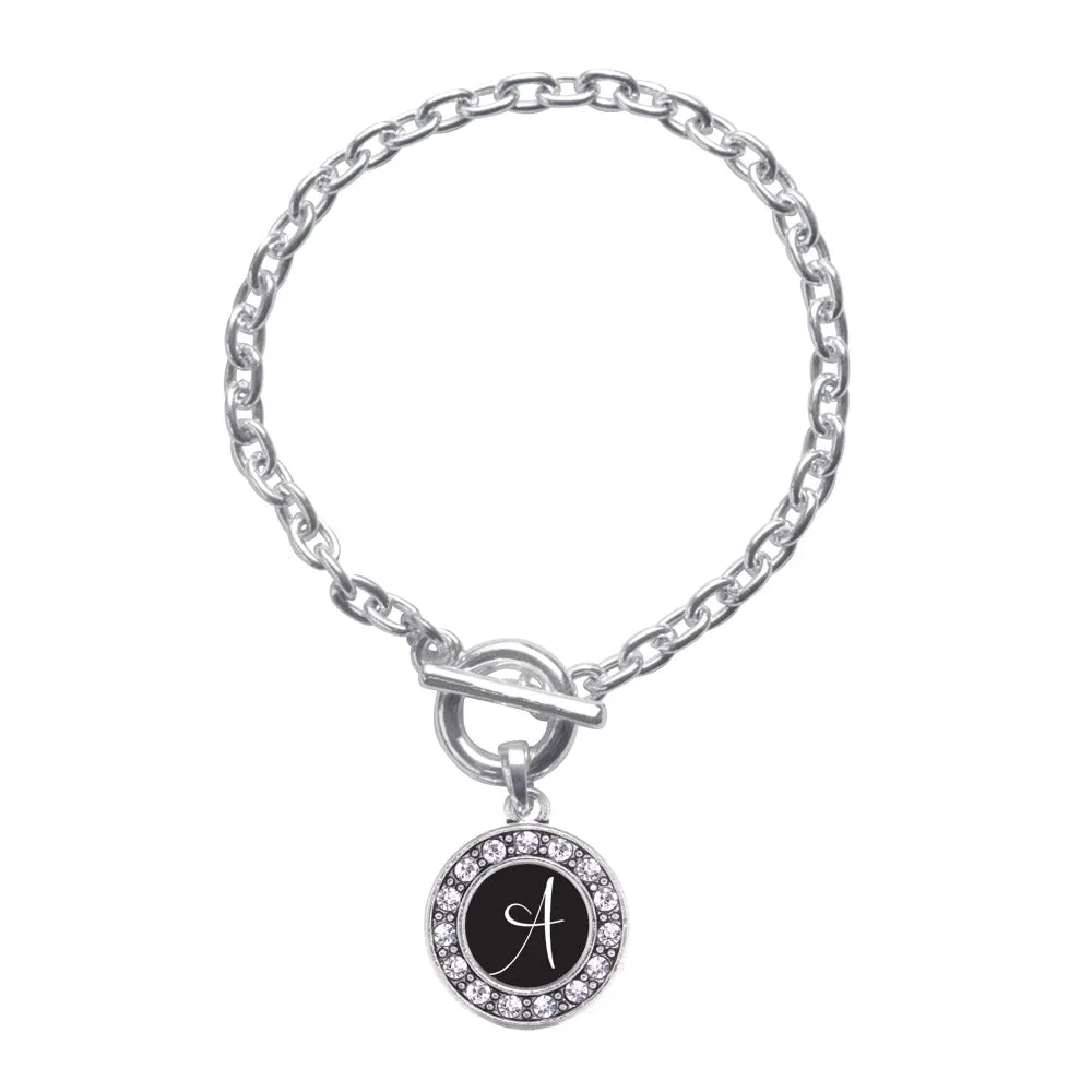 Silver My Script Initials - Letter A Circle Charm Toggle Bracelet