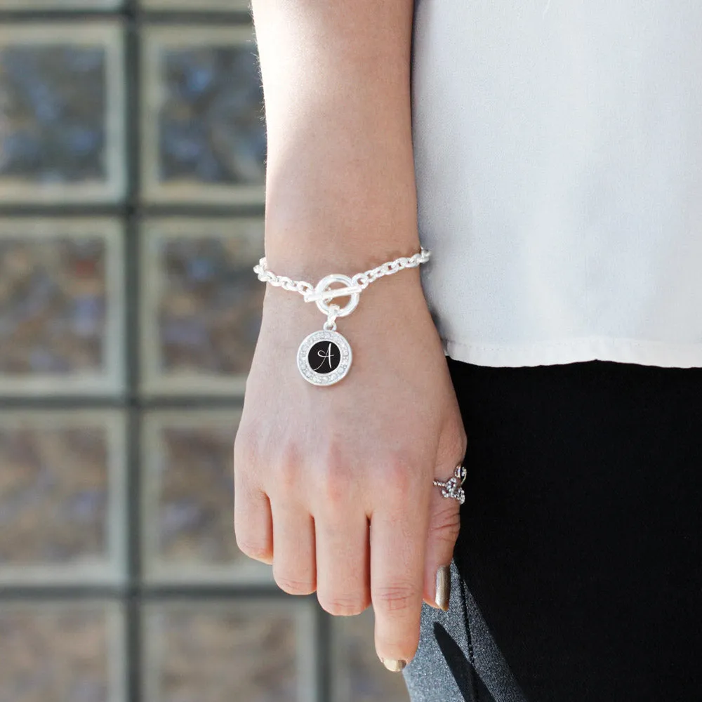 Silver My Script Initials - Letter A Circle Charm Toggle Bracelet