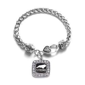 Silver North Carolina Strong Square Charm Braided Bracelet
