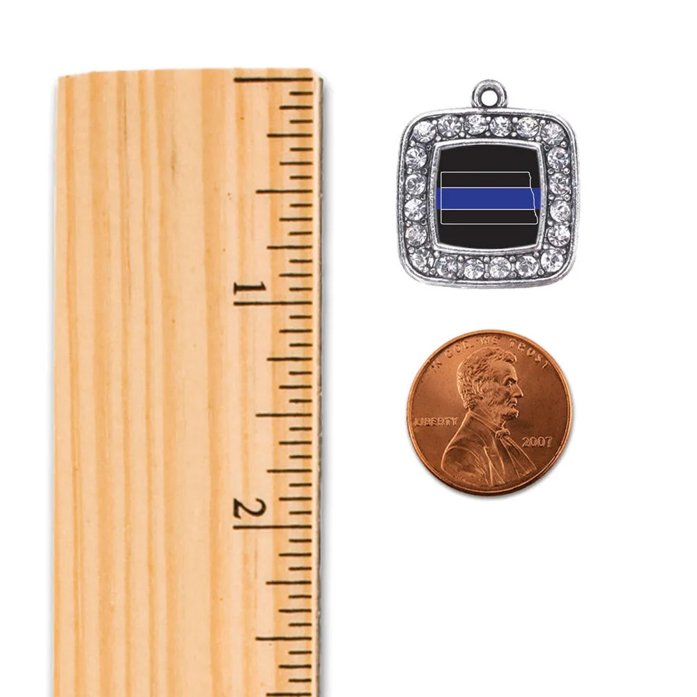 Silver North Dakota Thin Blue Line Square Charm Braided Bracelet