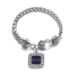 Silver North Dakota Thin Blue Line Square Charm Braided Bracelet