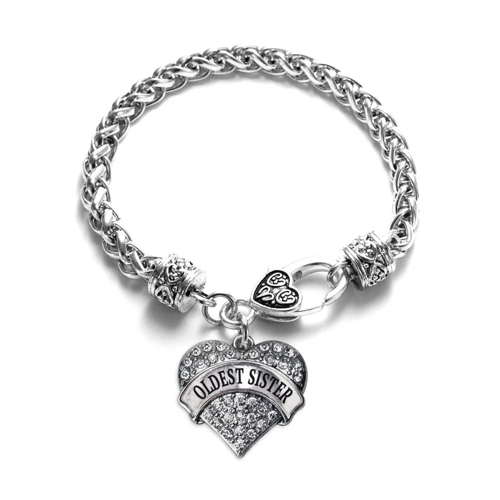 Silver Oldest Sister Pave Heart Charm Braided Bracelet
