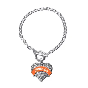 Silver Orange Little Sister Pave Heart Charm Toggle Bracelet