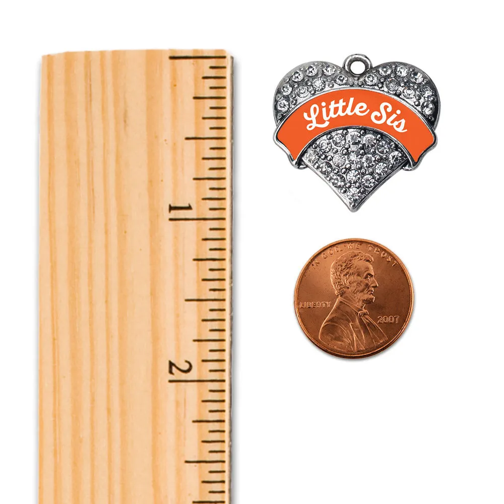 Silver Orange Little Sister Pave Heart Charm Toggle Bracelet