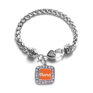 Silver Orange Nana Square Charm Braided Bracelet