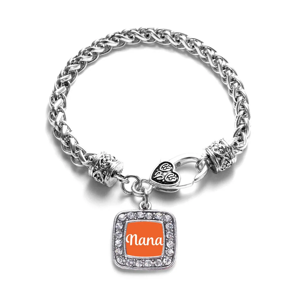 Silver Orange Nana Square Charm Braided Bracelet