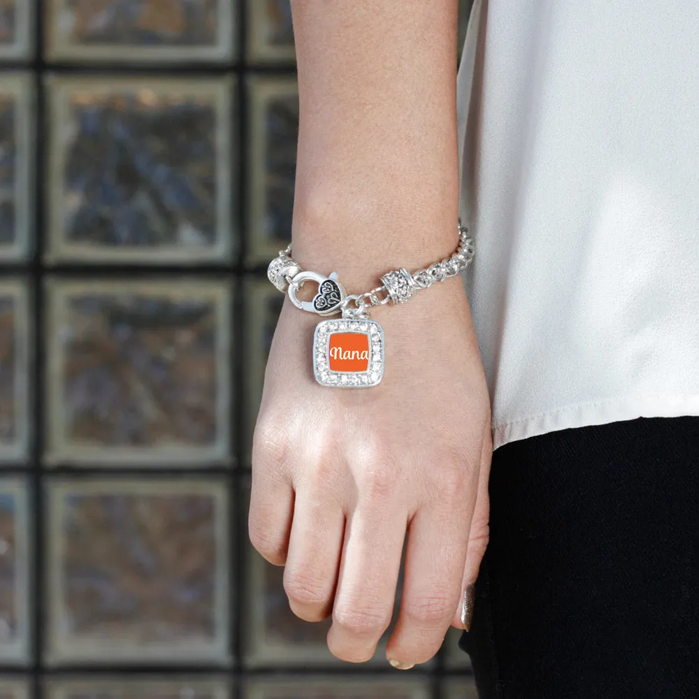 Silver Orange Nana Square Charm Braided Bracelet