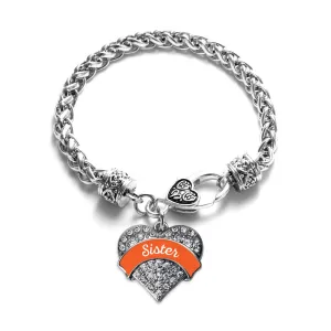 Silver Orange Sister Pave Heart Charm Braided Bracelet
