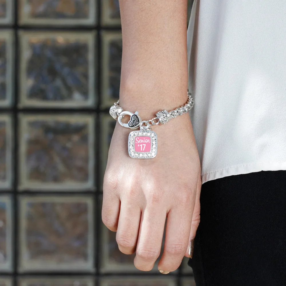 Silver Pink Senior '17 Square Charm Braided Bracelet
