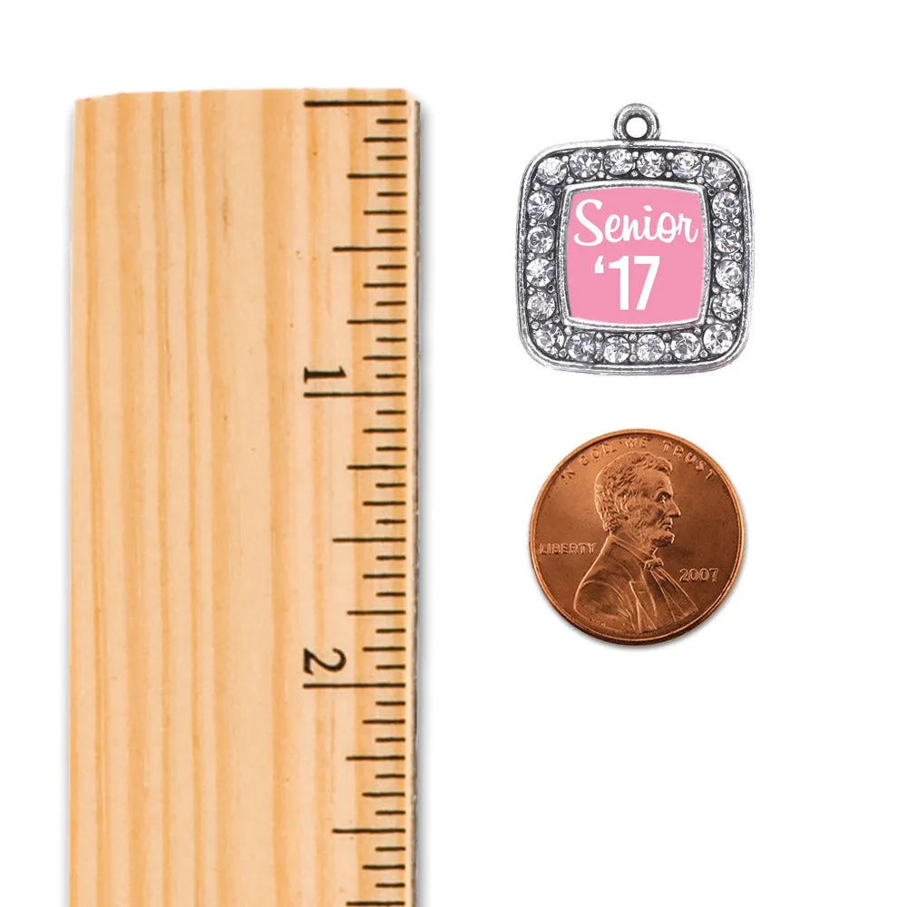 Silver Pink Senior '17 Square Charm Braided Bracelet