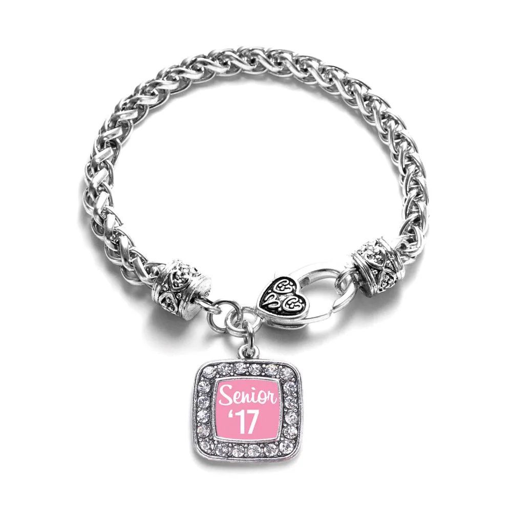 Silver Pink Senior '17 Square Charm Braided Bracelet
