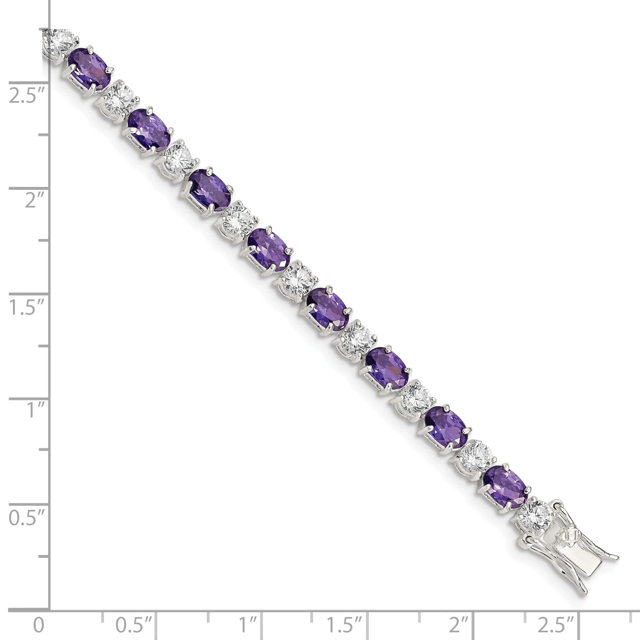 Silver Polish Finish Purple Clear C.Z Bracelet