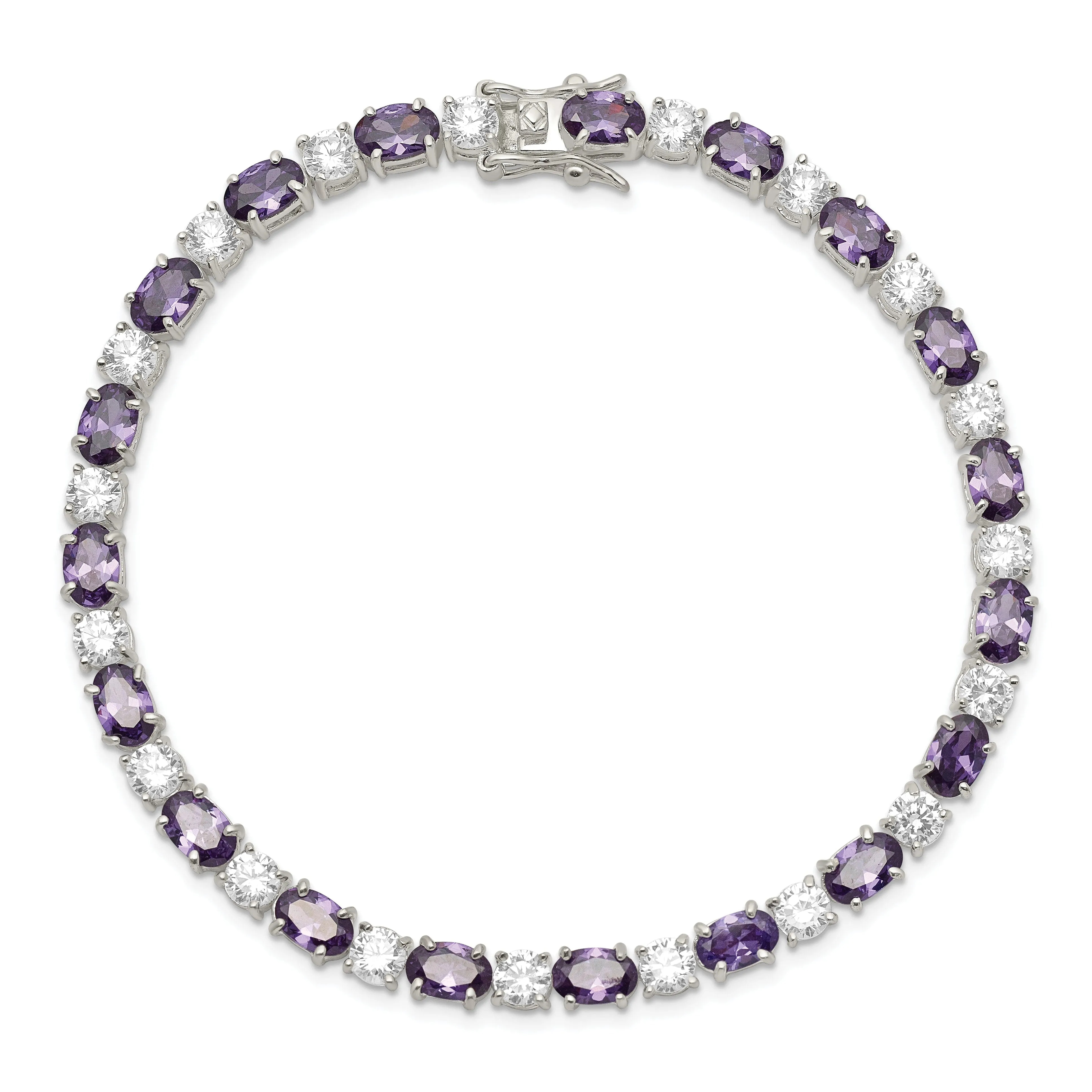 Silver Polish Finish Purple Clear C.Z Bracelet