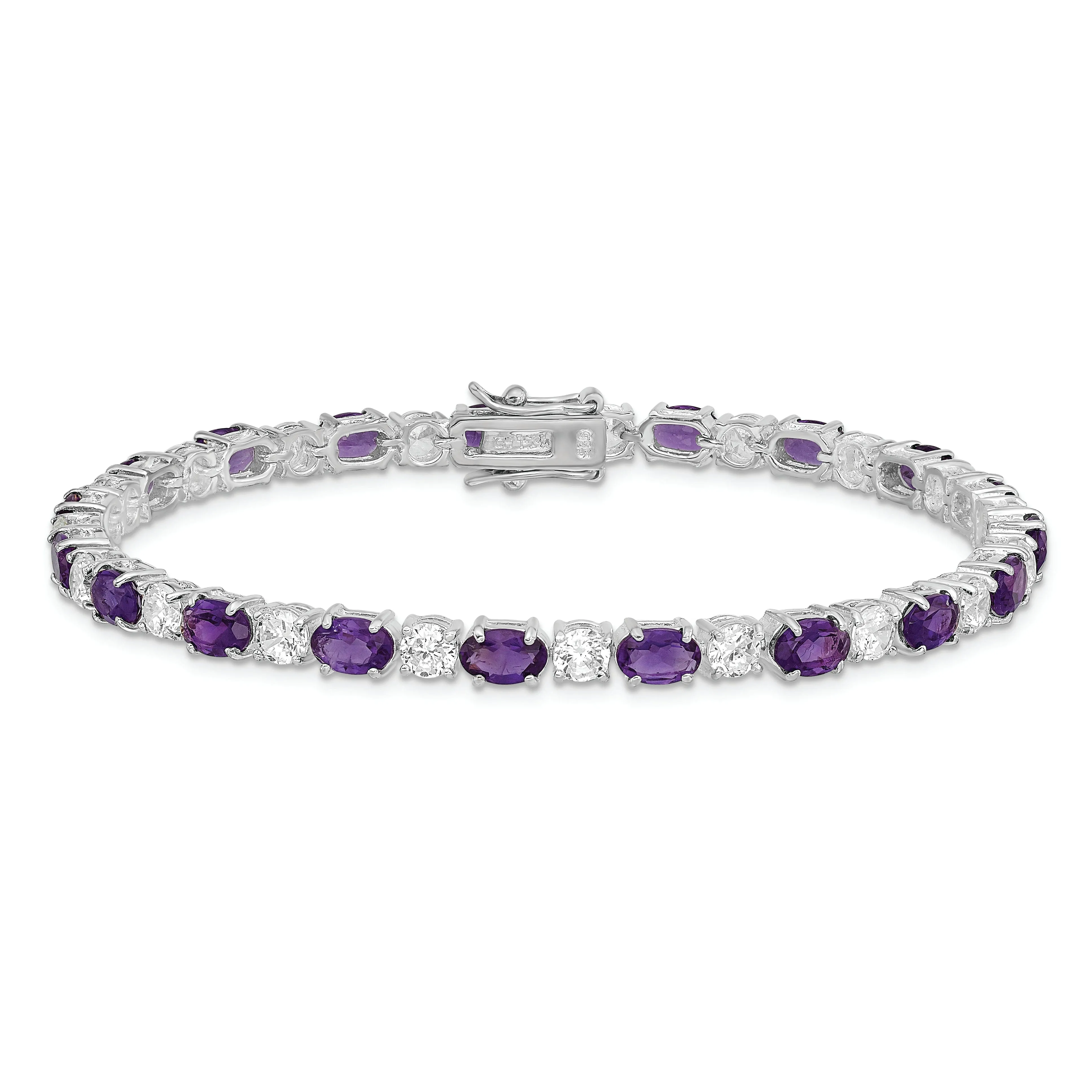 Silver Polish Finish Purple Clear C.Z Bracelet