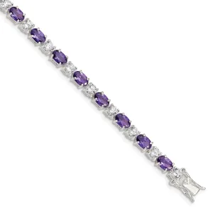Silver Polish Finish Purple Clear C.Z Bracelet