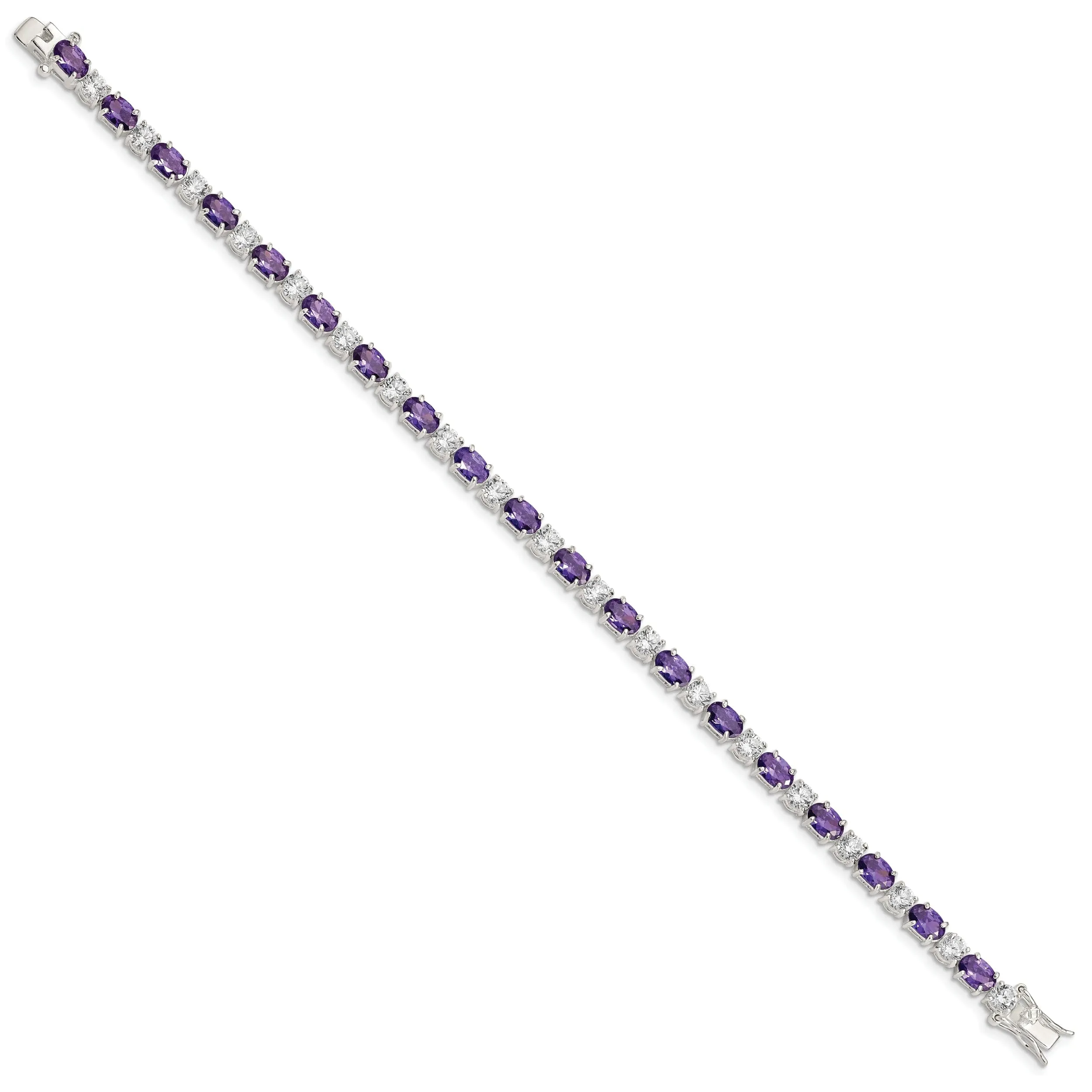 Silver Polish Finish Purple Clear C.Z Bracelet