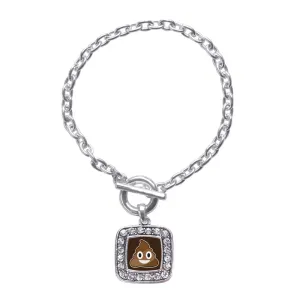 Silver Poop Emoji Square Charm Toggle Bracelet