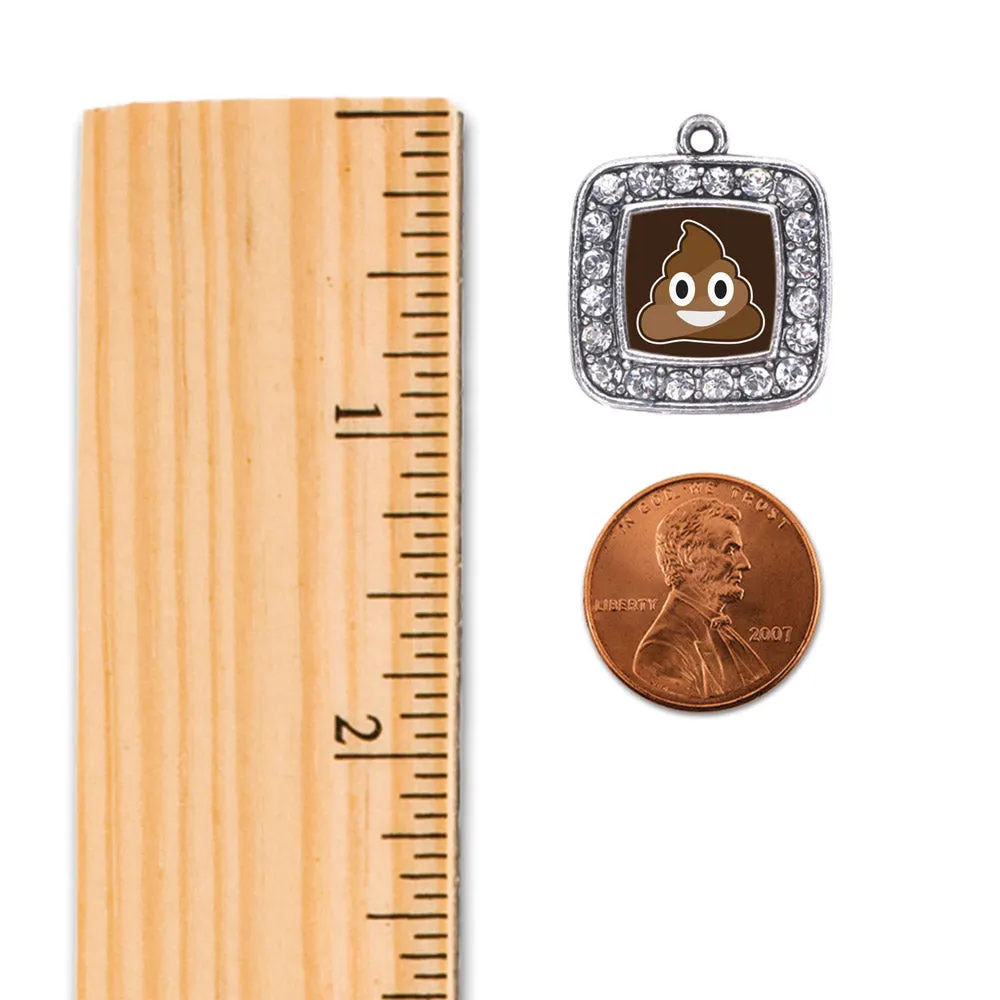 Silver Poop Emoji Square Charm Toggle Bracelet