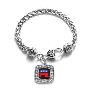 Silver Republican Square Charm Braided Bracelet