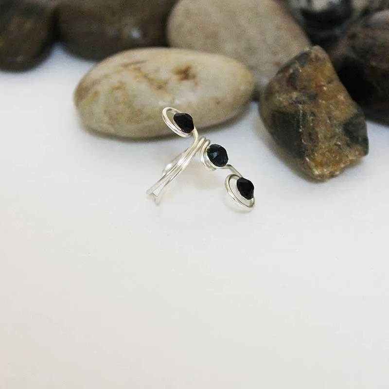 Silver Wire Wrapped Black Crystal Toe / Midi Ring