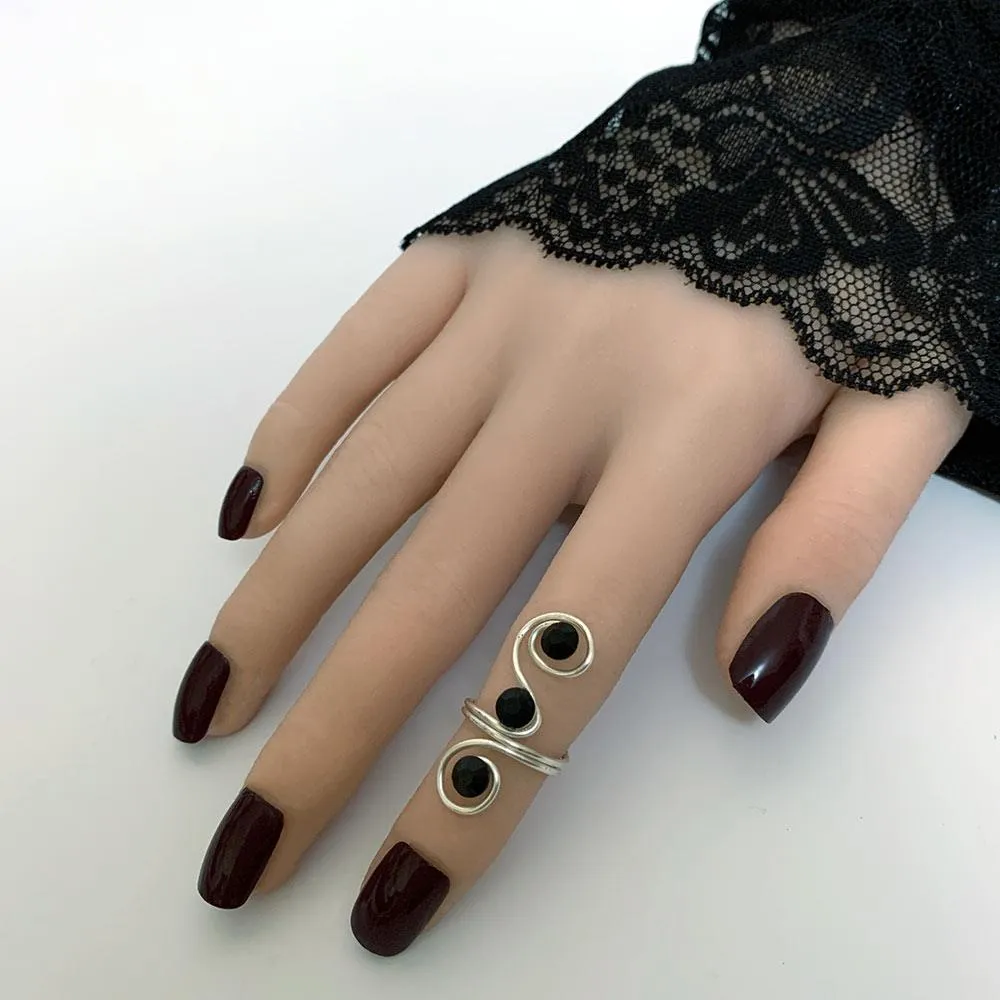 Silver Wire Wrapped Black Crystal Toe / Midi Ring