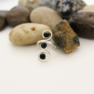 Silver Wire Wrapped Black Crystal Toe / Midi Ring
