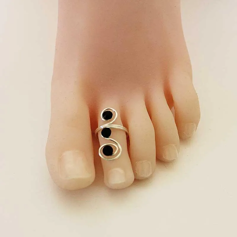 Silver Wire Wrapped Black Crystal Toe / Midi Ring