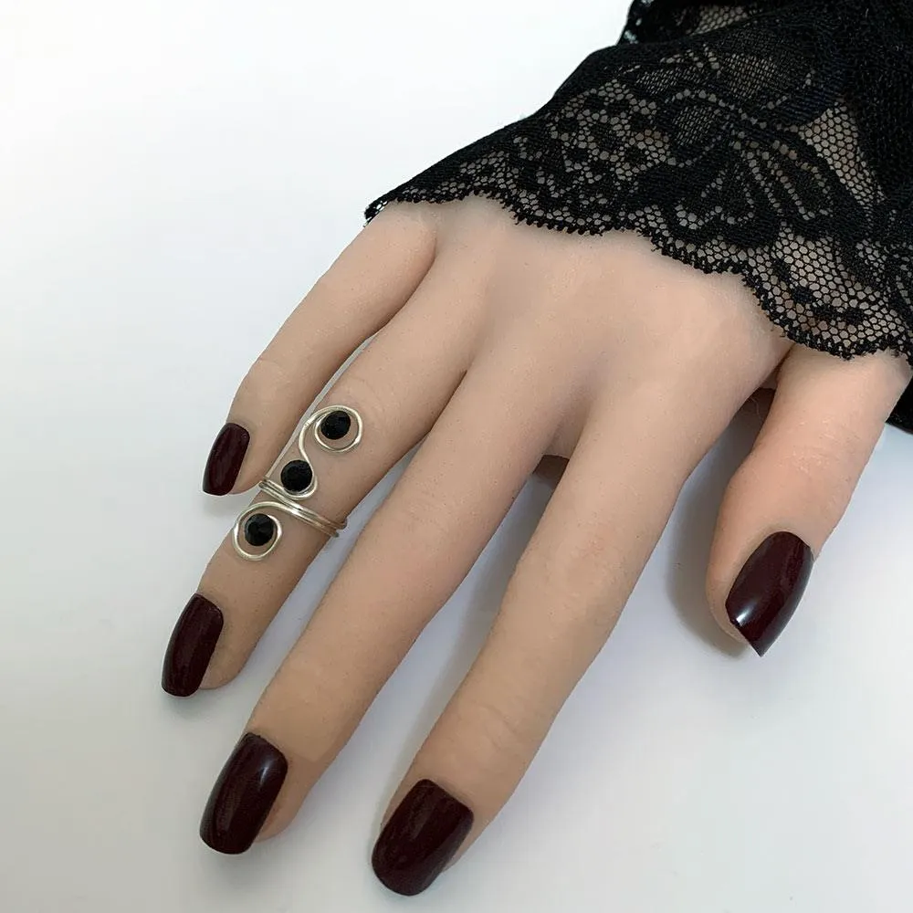 Silver Wire Wrapped Black Crystal Toe / Midi Ring