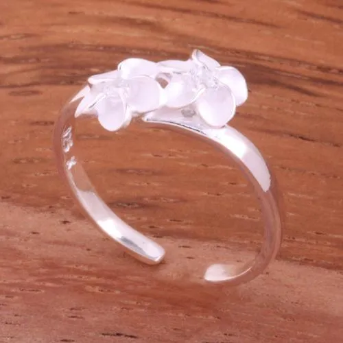 Sterling Silver 2 Plumeria with CZ Toe Ring (Clear CZ/Pink CZ) 2mm