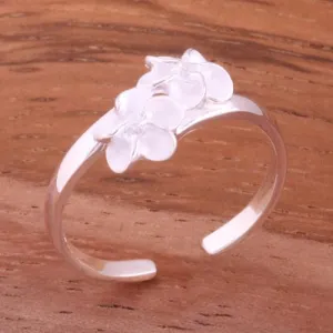 Sterling Silver 2 Plumeria with CZ Toe Ring (Clear CZ/Pink CZ) 2mm