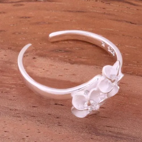 Sterling Silver 2 Plumeria with CZ Toe Ring (Clear CZ/Pink CZ) 2mm