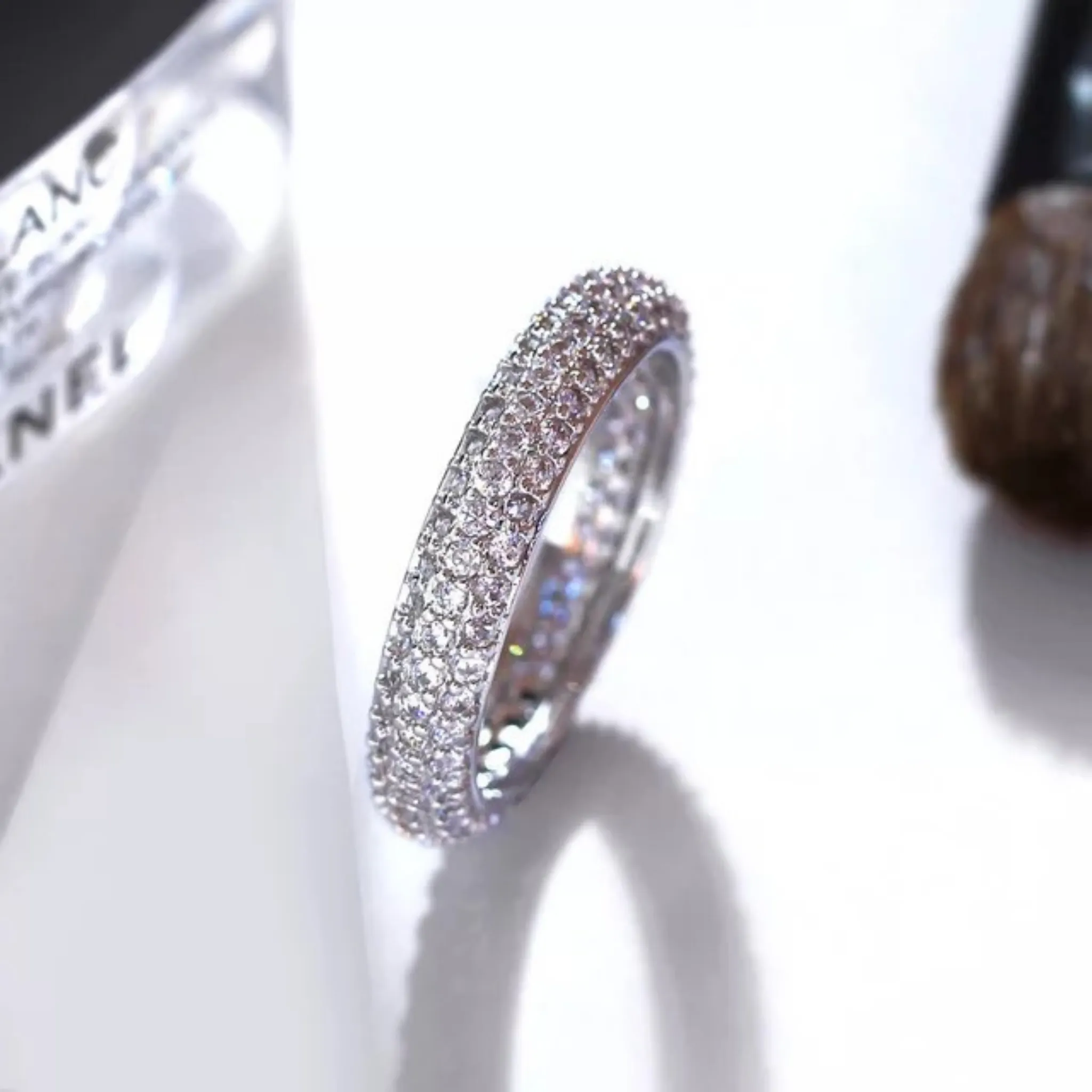 Sterling Silver 3 Row Pave Set Eternity Ring
