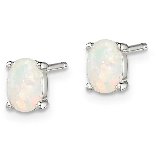 Sterling Silver 6mm Oval Created White Opal Post Earrings