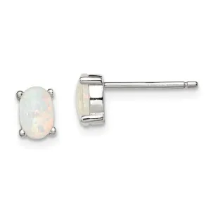 Sterling Silver 6mm Oval Created White Opal Post Earrings
